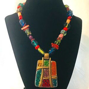 Chico's Vintage Asian Style Beaded And Enameled Necklace